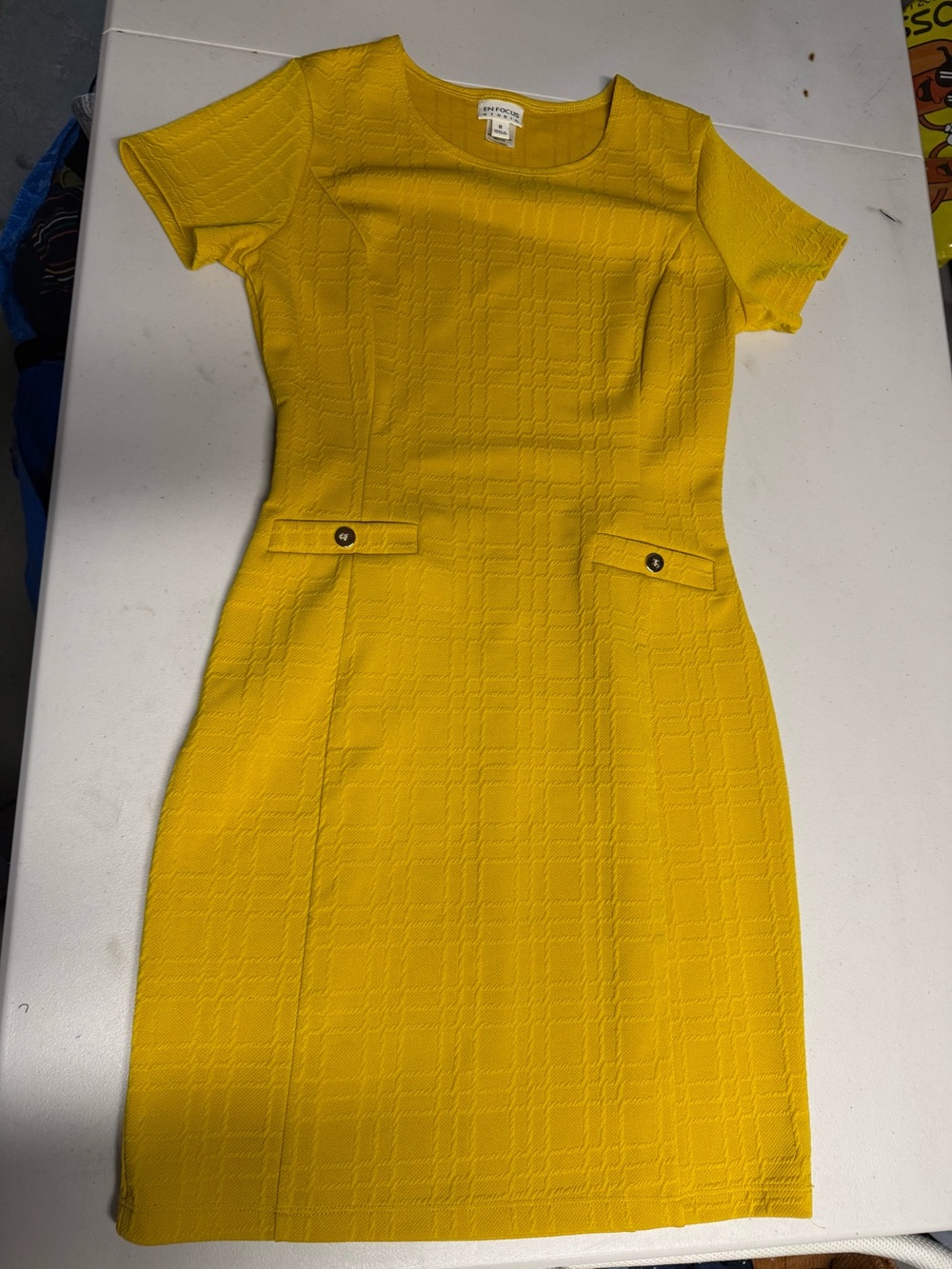 Enfocus Studio Yellow Textured Short Sleeve Mini Dress